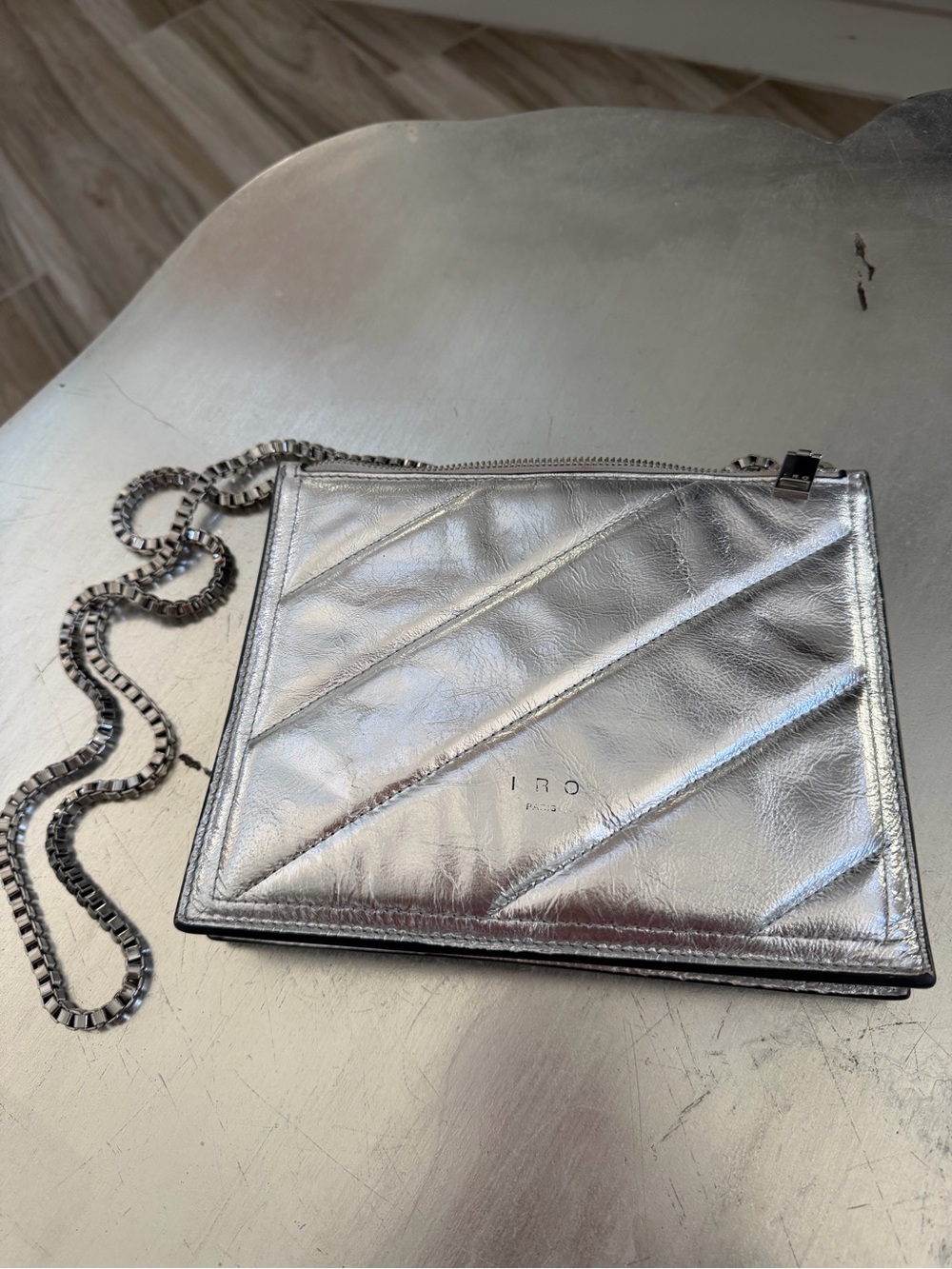 IRO Silver Quilted Leather Chain Crossbody Bag